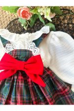 BELİNAY Kız Çocuk Yılbaşı Uzun Kol Tütü Prenses Ekoseli Vintage Elbise - Görsel 4