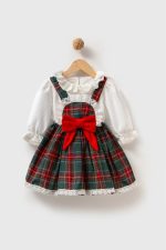 BELİNAY Kız Çocuk Yılbaşı Uzun Kol Tütü Prenses Ekoseli Vintage Elbise - Görsel 2