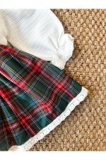 BELİNAY Kız Çocuk Yılbaşı Uzun Kol Tütü Prenses Ekoseli Vintage Elbise - Görsel 5