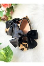 Saten Fiyonklu Leopar Desenli Kız Çocuk Bebek Babet Ayakkabı - Görsel 3