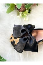 Saten Fiyonklu Leopar Desenli Kız Çocuk Bebek Babet Ayakkabı - Görsel 5