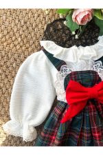 BELİNAY Kız Çocuk Yılbaşı Uzun Kol Tütü Prenses Ekoseli Vintage Elbise - Görsel 6