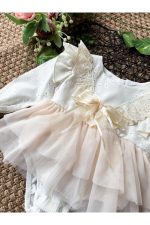 ELİSE Krem Yumuşak Tütü Romper Uzun Kollu Kız Bebek Elbise - Görsel 3