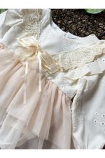 ELİSE Krem Yumuşak Tütü Romper Uzun Kollu Kız Bebek Elbise - Görsel 5