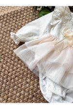 ELİSE Krem Yumuşak Tütü Romper Uzun Kollu Kız Bebek Elbise - Görsel 4