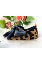 Saten Fiyonklu Leopar Desenli Kız Çocuk Bebek Babet Ayakkabı - Görsel 4