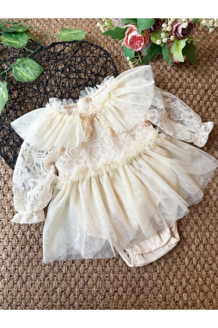 CORA Romper Tütülü Özel Gün Uzun Kollu Kız Bebek Elbise - Görsel 5