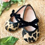 Kadife Fiyonklu Leopar Desenli Kız Çocuk Bebek Babet Ayakkabı