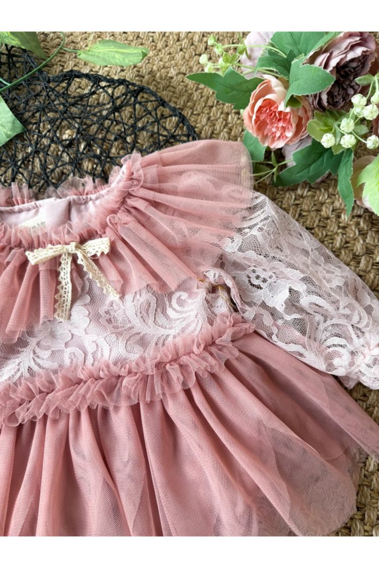 CORA Romper Tütülü Özel Gün Uzun Kollu Kız Bebek Elbise - Görsel 4