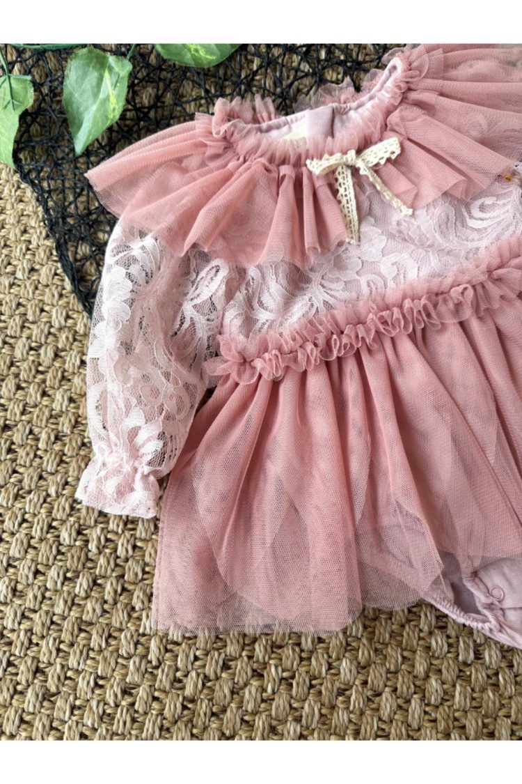 CORA Romper Tütülü Özel Gün Uzun Kollu Kız Bebek Elbise - Görsel 2