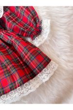 ALESSİ Kız Çocuk Yılbaşı Uzun Kol Tütü Prenses Ekoseli Vintage Elbise - Görsel 4