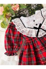 ALESSİ Kız Çocuk Yılbaşı Uzun Kol Tütü Prenses Ekoseli Vintage Elbise - Görsel 5