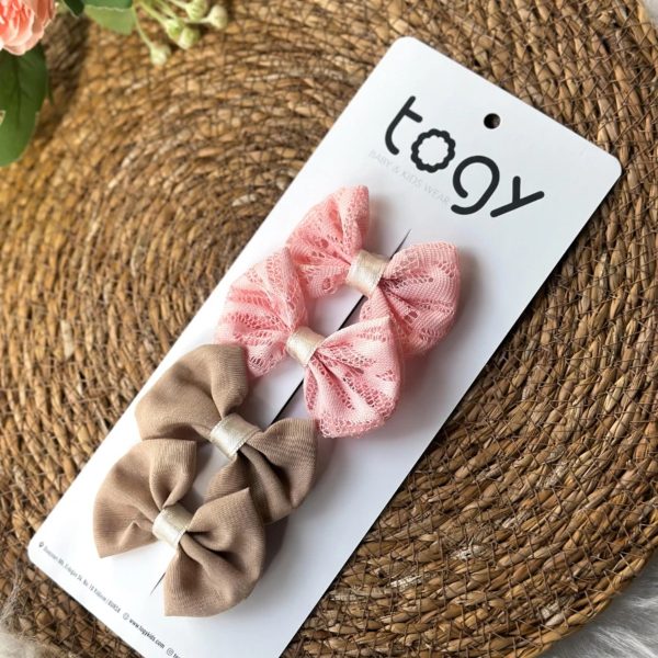 Pembe Dantel Detaylı Ve Kahverengi Kız Çocuk Bebek Toka Seti