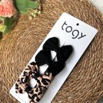 Siyah Fiyonk ve Leopar Desenli Kız Çocuk Bebek Toka Seti