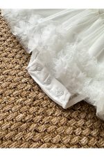 ASTER Beyaz Uzun Kollu Dantel Detaylı Etekli Kız Çocuk Bebek Özel Gün Bayramlık Elbise - Görsel 4