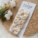 Hasır Dokulu ve Puantiyeli Fiyonk Kız Çocuk Bebek Toka Seti