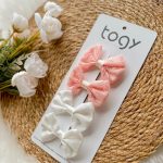 Pembe Dantel Ve Beyaz Fiyonk Kız Çocuk Bebek Toka Seti