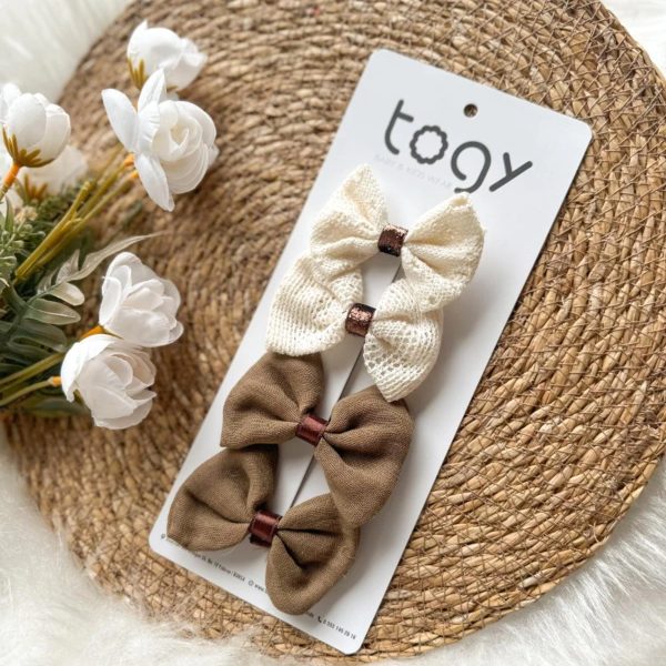 Hasır Dokulu ve Kahverengi Fiyonk Kız Çocuk Bebek Toka Seti