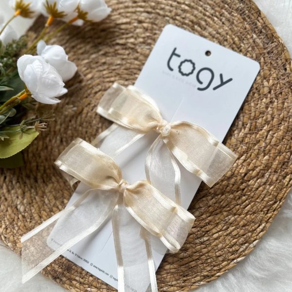 Krem Tül Fiyonk Kız Çocuk Bebek 2 Li Toka Seti