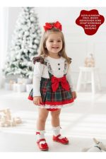 AYLA Ekose Desenli Yılbaşı Kız Bebek Elbise