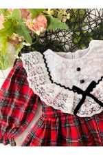 ALESSİ Kız Çocuk Yılbaşı Uzun Kol Tütü Prenses Ekoseli Vintage Elbise - Görsel 3