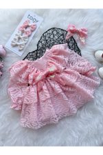 LOLA Kız Bebek Dantel Detaylı Uzun Kollu Özel Gün Bayramlık Abiye Elbise - Görsel 2