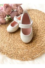 Beyaz Taşlı Simli Kız Çocuk Bebek Babet Ayakkabı