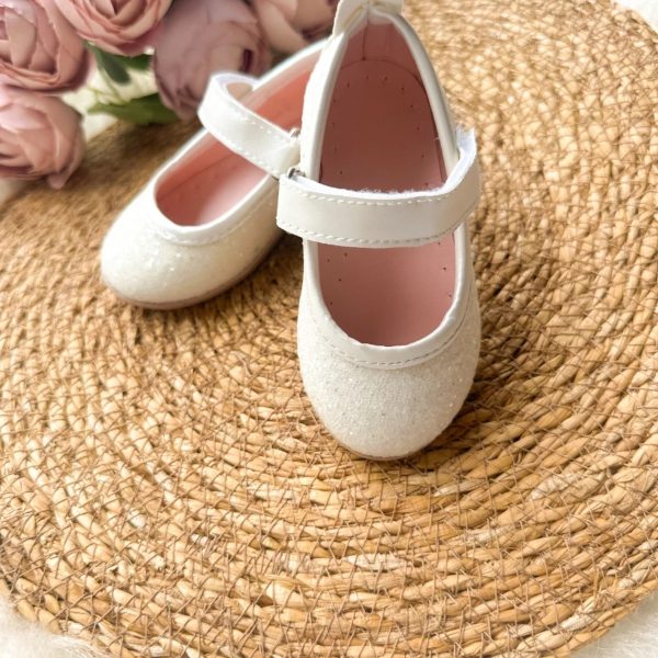 Beyaz Taşlı Simli Kız Çocuk Bebek Babet Ayakkabı