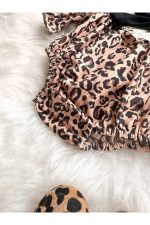 AMELIA Leopar Desenli Dantel Yaka Detaylı Fiyonklu Kız Bebek Çocuk Romper - Görsel 5