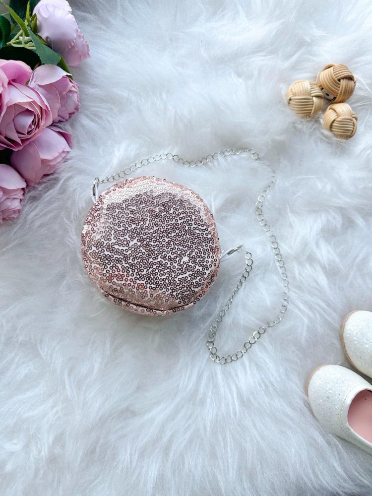Rose Gold Pullu Payetli Kız Çocuk Bebek Zincir Askılı Omuz Çantası - Görsel 2