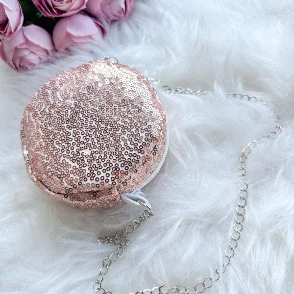 Rose Gold Pullu Payetli Kız Çocuk Bebek Zincir Askılı Omuz Çantası