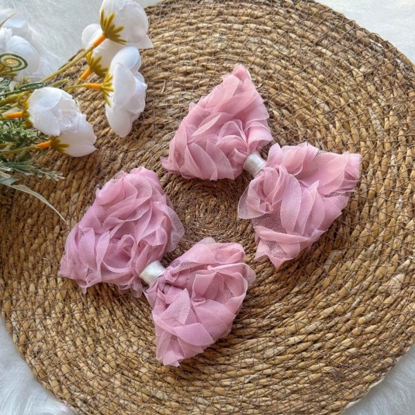 Pudra Pembe Orta Boy Tül Gül Detaylı Kız Çocuk Bebek 2'li Toka