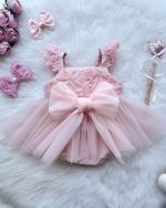 Bella Gül Detaylı Bayramlık Özel Gün Kız Çocuk Bebek Romper