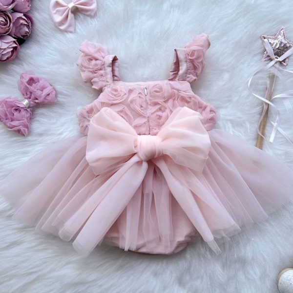 Bella Gül Detaylı Bayramlık Özel Gün Kız Çocuk Bebek Romper