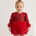 Kırmızı Simli Işıltılı Kabarık Özel Gün ve Doğum Günü Elbisesi