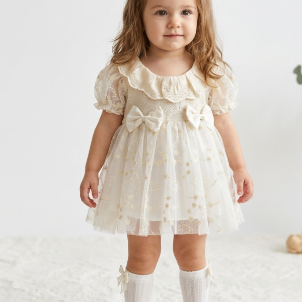 Shay Bayramlık Özel Gün Fiyonk Detaylı Kız Çocuk Bebek Elbise