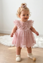 Yasemin 2 Dantel Detaylı Bayramlık Özel Gün Kız Çocuk Bebek Elbise