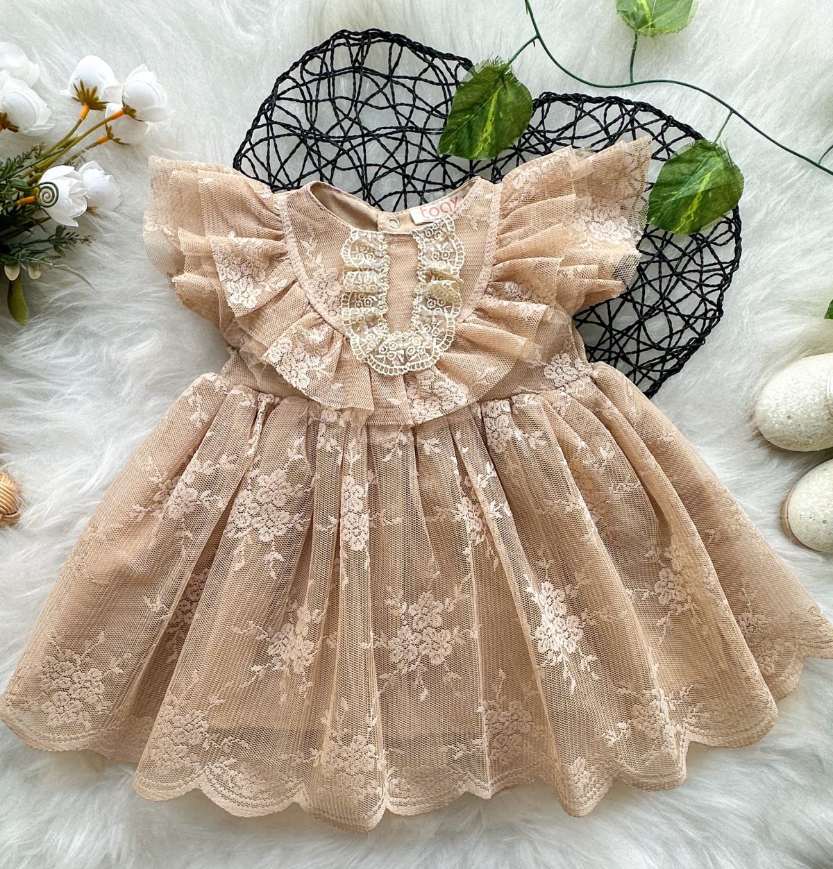 Yasemin 2 Dantel Detaylı Bayramlık Özel Gün Kız Çocuk Bebek Elbise - Görsel 4