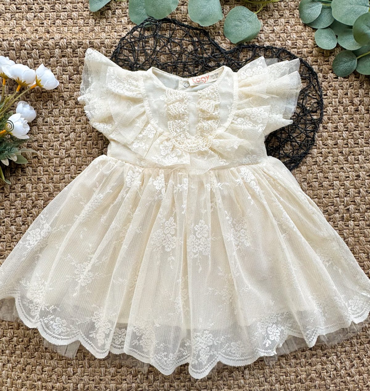 Yasemin 2 Dantel Detaylı Bayramlık Özel Gün Kız Çocuk Bebek Elbise - Görsel 2