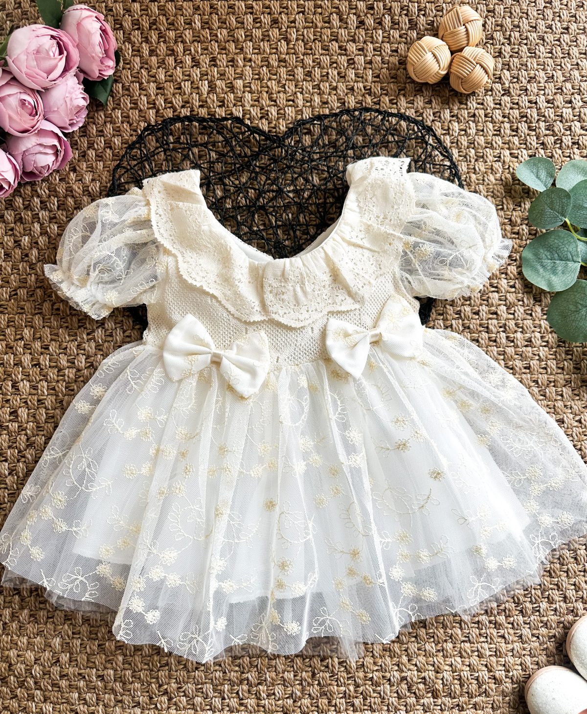 Shay Bayramlık Özel Gün Fiyonk Detaylı Kız Çocuk Bebek Elbise - Görsel 2