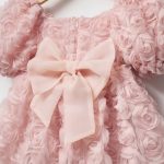 Rosa Güllü Kabarık Doğum Günü ve Özel Gün Kız Çocuk Bebek Elbisesi