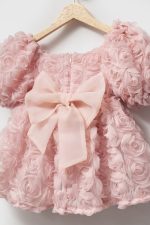 Rosa Güllü Kabarık Doğum Günü ve Özel Gün Kız Çocuk Bebek Elbisesi