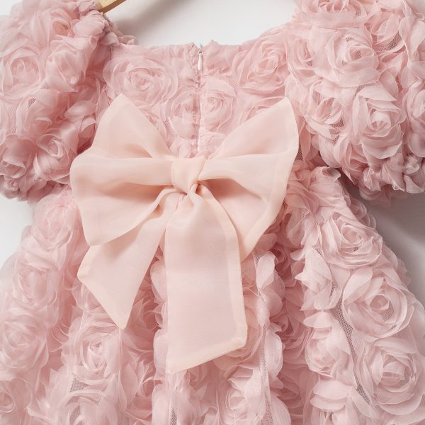 Rosa Güllü Kabarık Doğum Günü ve Özel Gün Kız Çocuk Bebek Elbisesi