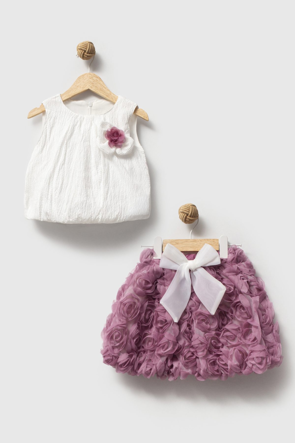 BERRY Kız Çocuk Bebek Gül Detaylı Kabarık Tütü Etekli 2'li Takım - Görsel 4
