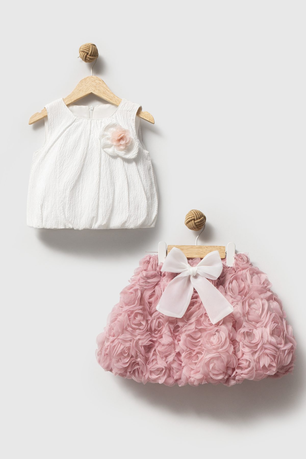 BERRY Kız Çocuk Bebek Gül Detaylı Kabarık Tütü Etekli 2'li Takım - Görsel 3