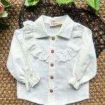 Keten Vintage Fistolu Kız Bebek Çocuk Bayramlık Gömlek