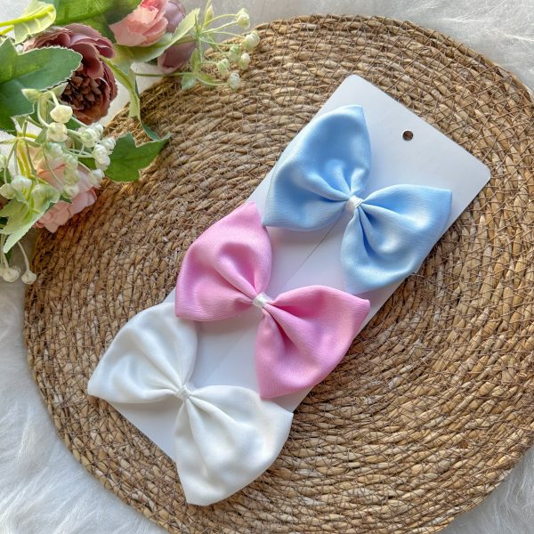 Pastel Tonlarda Saten Fiyonk 3'lü Kız Çocuk Bebek Toka