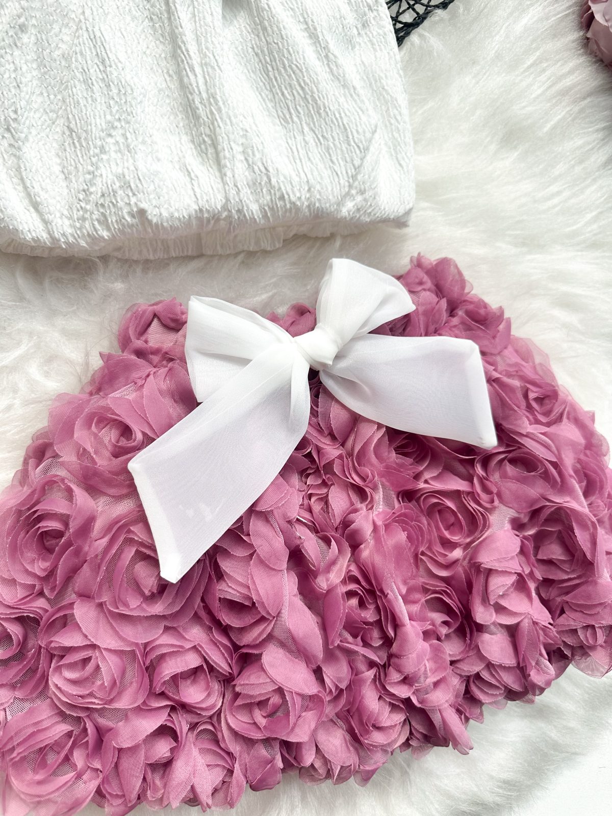 BERRY Kız Çocuk Bebek Gül Detaylı Kabarık Tütü Etekli 2'li Takım - Görsel 8