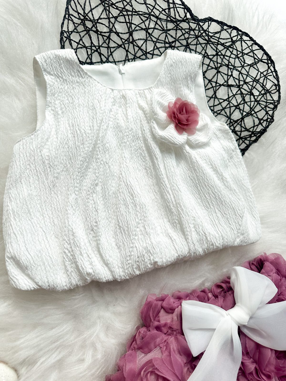 BERRY Kız Çocuk Bebek Gül Detaylı Kabarık Tütü Etekli 2'li Takım - Görsel 9