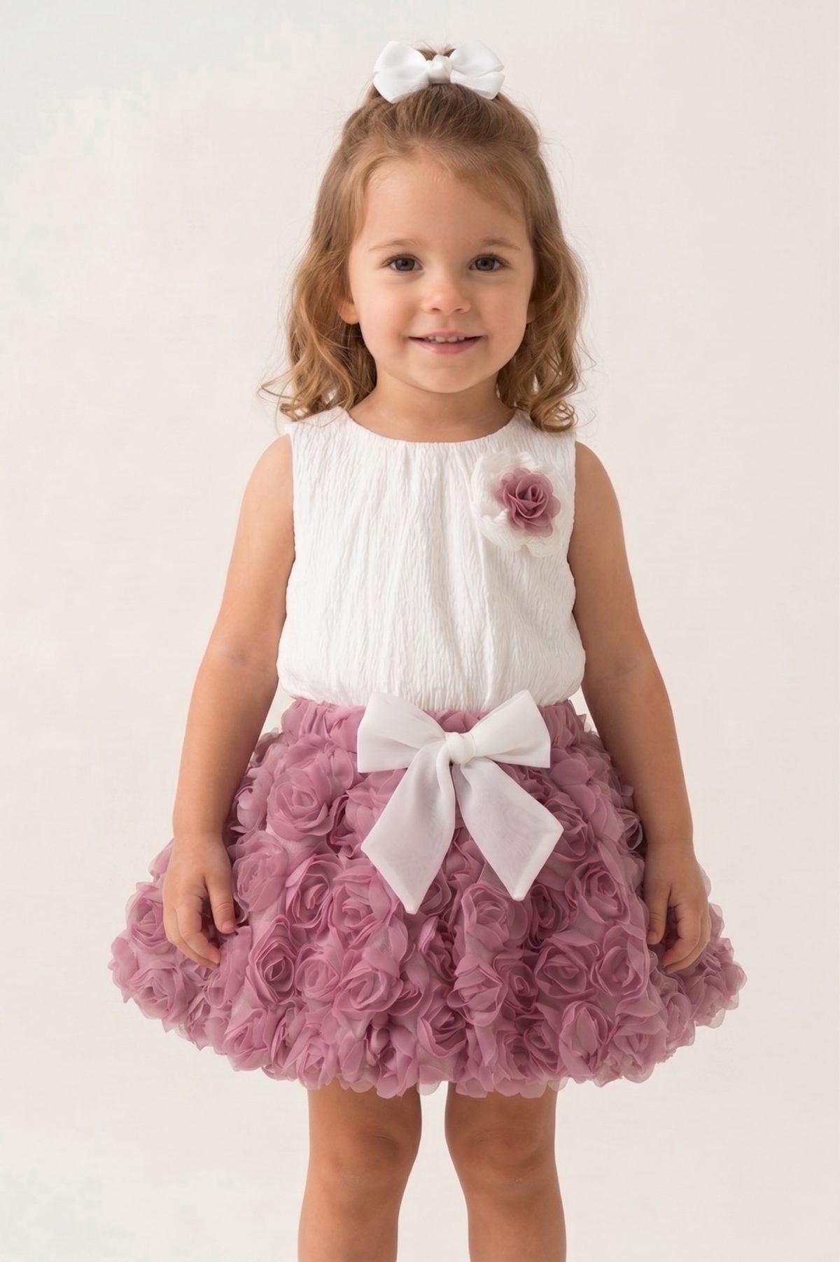 BERRY Kız Çocuk Bebek Gül Detaylı Kabarık Tütü Etekli 2'li Takım - Görsel 6